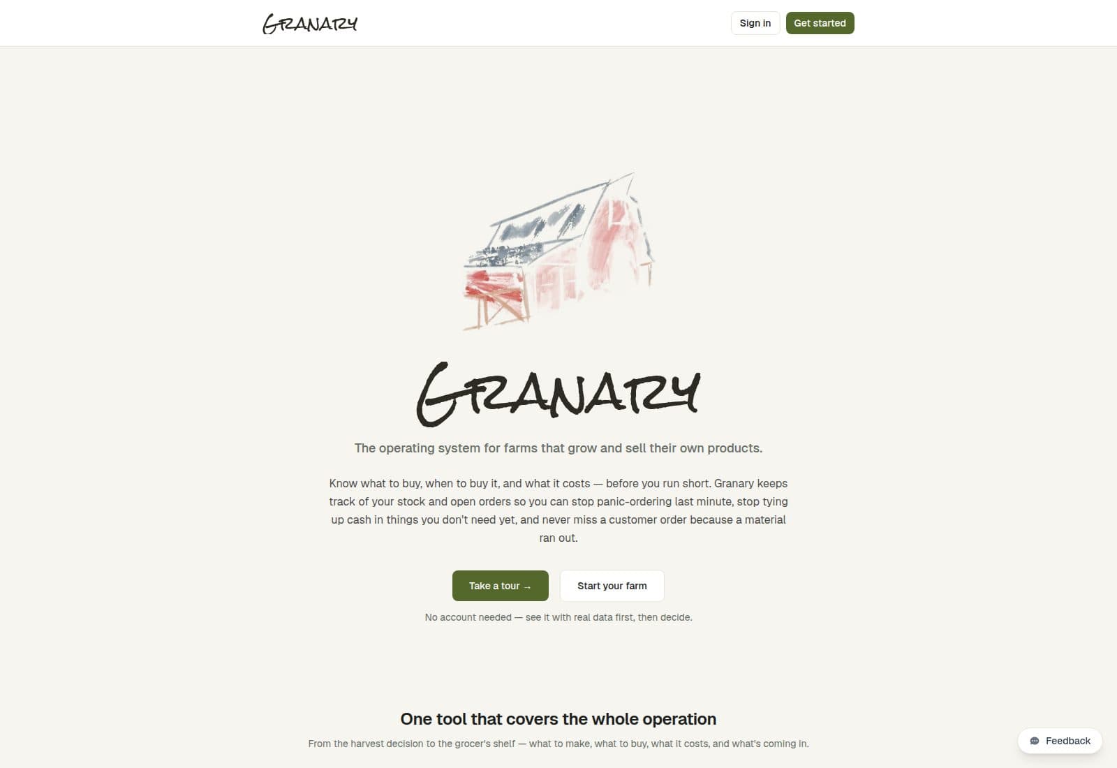 granary.farm home screen